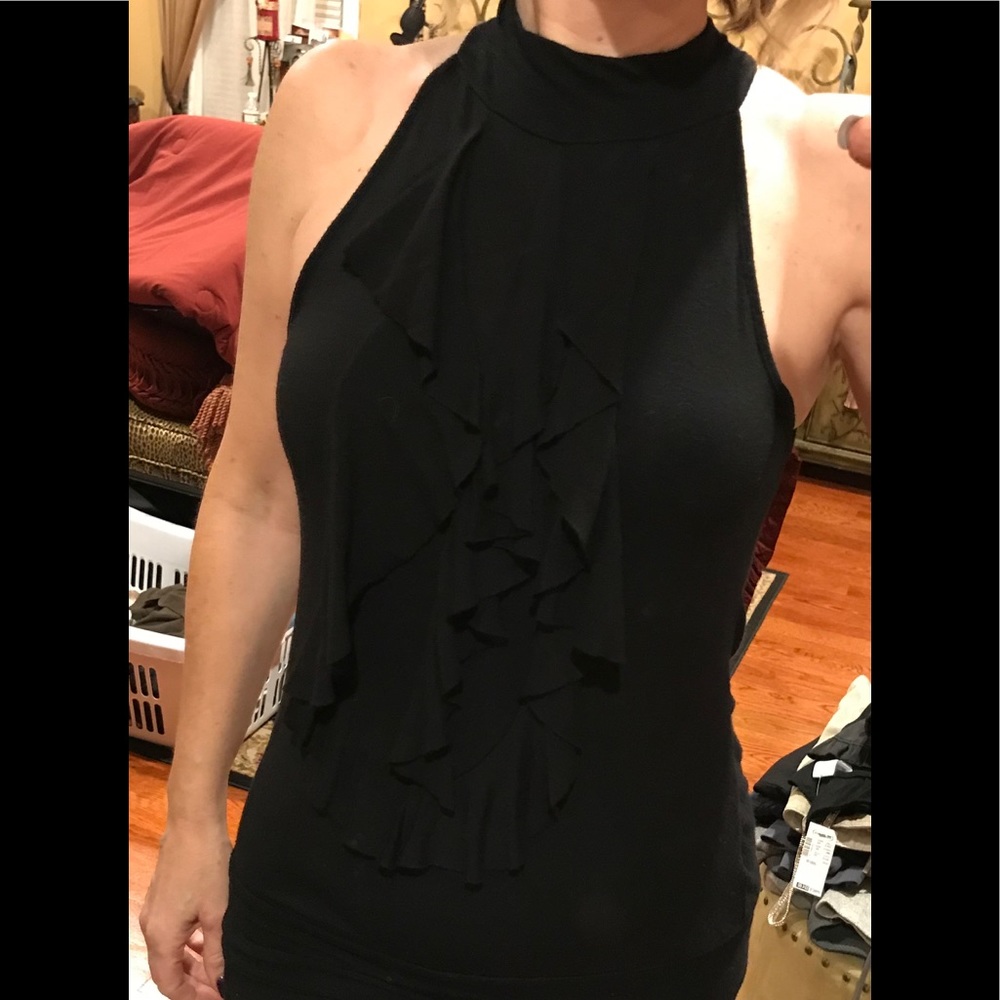 Black Ruffle Halter Mock neckTop